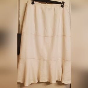 Style&Co Women's white linen midi skirt with A-line fit and bottom ruffle sz 10